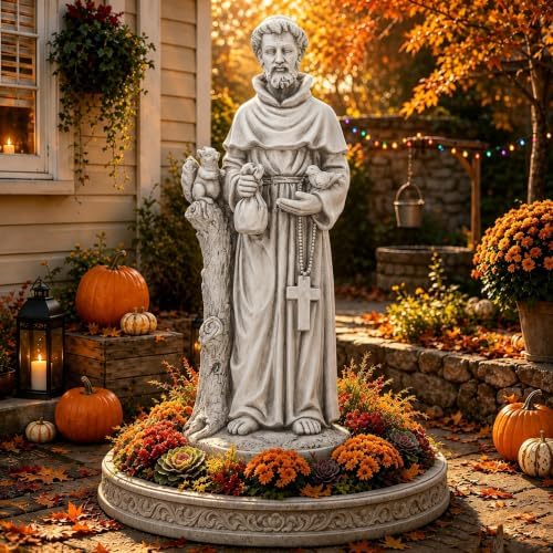 St Francis Garden Statue Outdoor, 31 in Catholic Patio Decor by Ultym