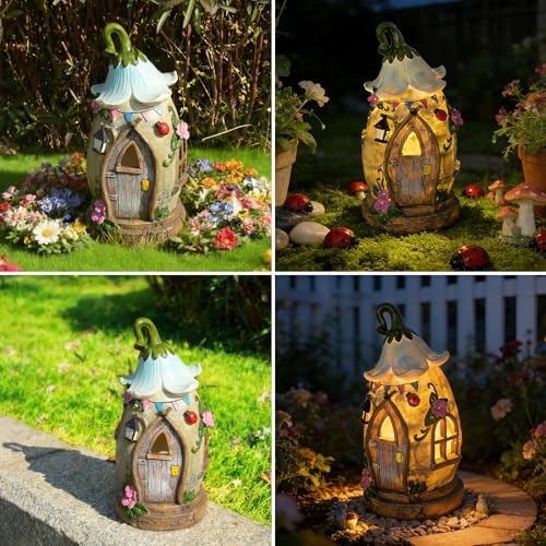Resin Fairy Garden Statue with Solar Light Perfect for Garden Decor,12.2 in - Image 2