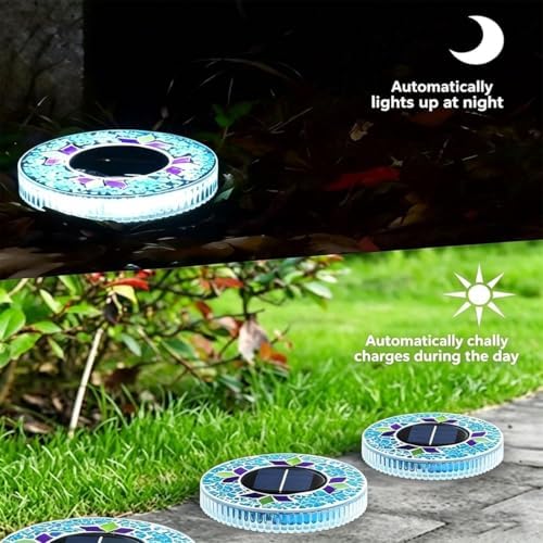 Colorful Mosaic Solar Disk Light,Waterproof Outdoor Glass LED Garden Stake Lighting(Yellow,2) - Image 4