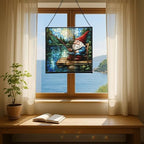 Fishing Gnome by The Lake Stained Glass Suncatcher – Square Hanging Window Panel for Home or Greenhouse – Whimsical Glass Art Gift for Garden Lovers, Christmas, Halloween, Father Days RUy8OS - Image 6
