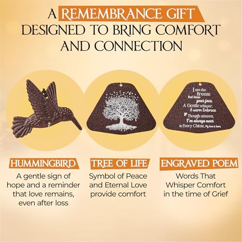 32 inch Bronze Hummingbird Memorial Wind Chimes for Loss of Loved One - Image 2