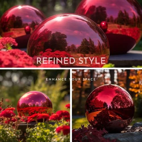 12 Inch Stainless Steel Gazing Globe,v2croft Hollow Ball Mirrored Surface Polished Shiny Sphere,Garden Stainless Steel Gazing Ball for Outdoor Lawn Pond Yard Ornament(red) - Image 3