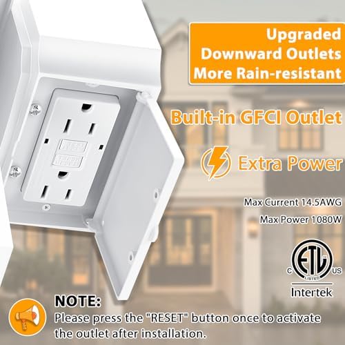 Outdoor Light with GFCI Outlet,2 Pack Dusk to Dawn Porch Lights White - Image 2
