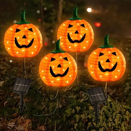 Solar Halloween Pumpkin Lights, 4 Pack Outdoor Pathway Stake Lights by DAYLIGHTIR