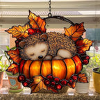 Hedgehog Pumpkin Fall Leaves Acrylic Suncatcher - Image 4