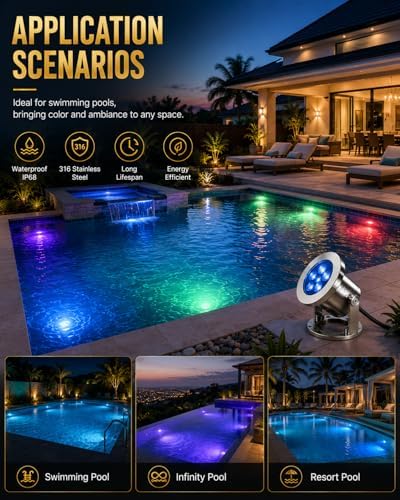 LED Pond Lights with Dual Remote Control, 6W SS316 Stainless Steel RGB Underwater Fountain Light, IP68 Waterproof Submersible LED Lights for Pond Waterfall, Koi Fish Pond (2 Pack) - Image 7