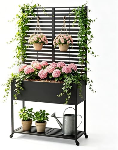 Metal Raise Garden Bed with Trellis,70" Elevated Trellis Planter Outdoor by Liskanap