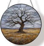 Lonely Bare Tree Stained Glass Suncatcher 9.8" Colorful Window Hanging Ornament, Retro Sun Catcher Decor with Chain for Home Wall Garden Birthday Christmas Mothers Day by FeHuew