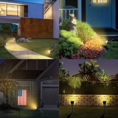 Solar Spotlights, 18 LED Solar Lights Outdoor Waterproof, 2 Mode Soft Warm White Landscape Lighting Auto On/Off Spot Lights for Flag Pole Garden Yard Tree Driveway Pool, 4 Pack - Image 2