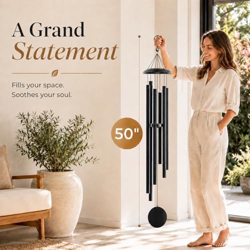 50" Extra Large Wind Chimes for Outside Deep Tone, 6 Extra-Thick Aluminum Tubes for Lasting Resonance, Big Outdoor Wind Chime for Garden Patio Decor, Relaxing Gift for Mom Dad Men Neighbors, Black - Image 3