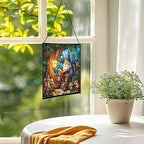 Forest Reading Gnome Stained Glass Suncatcher – Square Hanging Window Panel for Home or Greenhouse – Whimsical Glass Art Gift for Garden Lovers, Christmas, Halloween, Father Days YBMxRz - Image 3