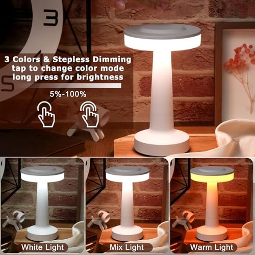 Riakrum 2 Pcs LED Cordless Table Lamp Bulk Rechargeable,White - Image 4