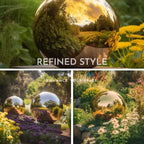10 Inch Stainless Steel Gazing Globe,v2croft Hollow Ball Mirrored Surface Polished Shiny Sphere,Garden Stainless Steel Gazing Ball for Outdoor Lawn Pond Yard Ornament(Gold) - Image 3