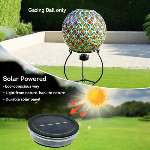 Lily's Home 10” Solar Light Mosaic Gazing Ball - Eco-Friendly Outdoor Decor - Auto On at Dusk & Off at Dawn - Mosaic Globe for Garden, Yard, Patio - Solar Illumination - Gift for Gardeners - Image 5