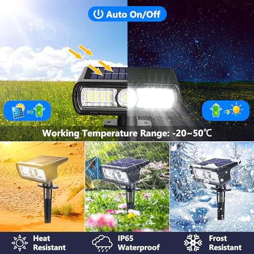 Toodour Solar Spot Light Outdoor, 4 Pack Solar Lights Outdoor with 2 Modes - Image 3