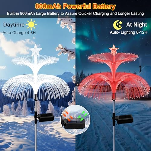 MRHEPHAESTUS Solar Garden Lights, 4 Pack Solar Star Jellyfish Lights 7 Color Changing Fiber Optic Light Gardening Gifts for Mom Grandma Women, Flower Light for Outdoor Yard Garden Decor - Image 4