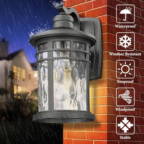 Darkaway Outdoor Porch Lights Wall Mount, Outside Light Fixtures Sconces Wall Lighting with Water Ripple Glass Waterproof Exterior Lights for Patio Yard House Hallway Doorway Garage - Image 4
