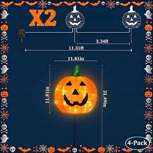 BRIGHTDECK Halloween Solar Pathway Lights Outdoor, LED Decor, Light Up Solar Stake Lights for Holiday, Halloween, Walkway, Sidewalk (Foldable Pumpkin, 4-Pack) - Image 5