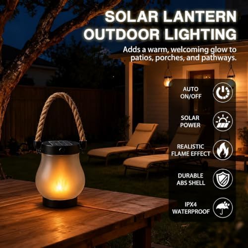 Kaliqo Solar Lantern Outdoor Lights, Realistic Dancing Flame Effect, Solar Powered Lanterns for Camping, 100% Waterproof, Hemp Rope Flame for Patio Garden Decor (2 PCS) - Image 5