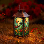 Solar Lantern Stained Glass Art Vibrant Outdoor Waterproof Garden Hanging Lantern Solar Powered Lighting Outside Solar Light for Patio Yard Camping, Gifts for Women Mom by Unknown