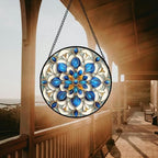 Stained Glass Window Hanging - Blue and White Abstract Flowers Suncatcher for Door Terrace Garden Home Decor, Gold Sun Catcher Birthday Gifts for Lovers Women Men Dad Mom Nana 9.8 in - Image 3