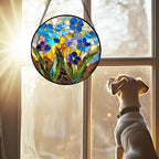 Blue Flower Stained Glass Window Hanging Suncatcher Gifts for Women 12" - Image 3
