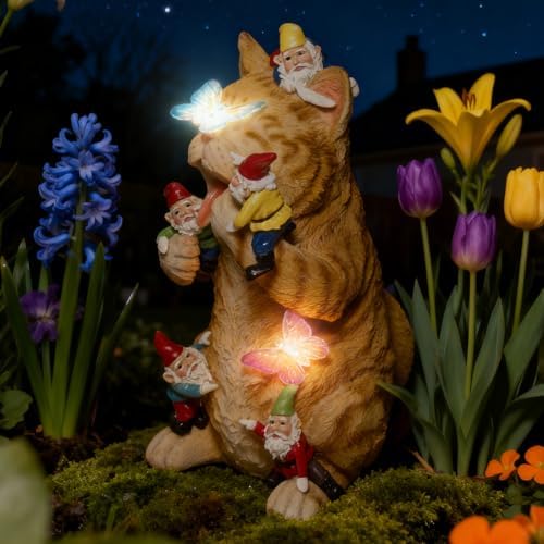 Funny Garden Gnomes Decorations for Yard Statue with Solar Lights by ZESTYEUX