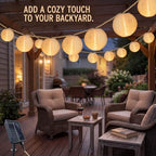 Outdoor Solar String Lantern Lights 30.7FT,Outdoor IP44 Waterproof 20 Lantern Added 1 Lantern Lights,8 Modes Solar Type-C Powered Patio Lights for Backyard Garden Cafe Bistro Party Decor - Image 5