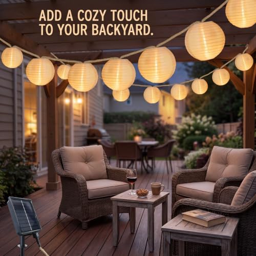 Outdoor Solar String Lantern Lights 30.7FT,Outdoor IP44 Waterproof 20 Lantern Added 1 Lantern Lights,8 Modes Solar Type-C Powered Patio Lights for Backyard Garden Cafe Bistro Party Decor - Image 5
