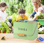 Garden Tool Organizer, Metal Tool Caddy with 3 Compartments, Portable Garden Tool Basket with Handle, Gardening Tool Kit Holder Empty, Garden Tool Storage for Indoor and Outdoor Use - Green - Image 5