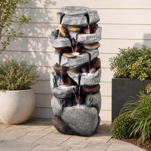 Outdoor Water Fountain 7-Tiers Cascading Rock Waterfall - Image 7