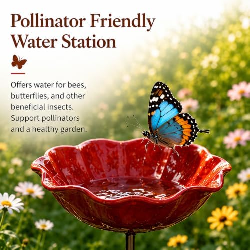 4PC Handmade Metal Flower Garden Stake, Outdoor Bird Bath and Butterfly Watering Station, Bee Watering Flower Stake for Garden Yard, Metal Flower Garden Stakes Bird Bath (Green) - Image 4
