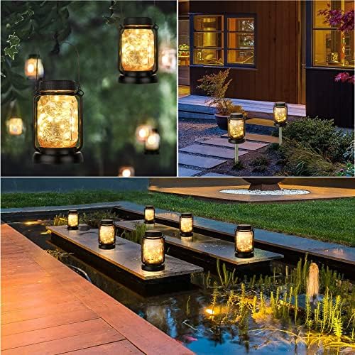 Mlambert 4 Pack Solar Hanging Mason Jar Lights with Stakes Bundle with 3 Pack 33FT Fairy String Lights Battery Operated with Remote and Timer - Image 6