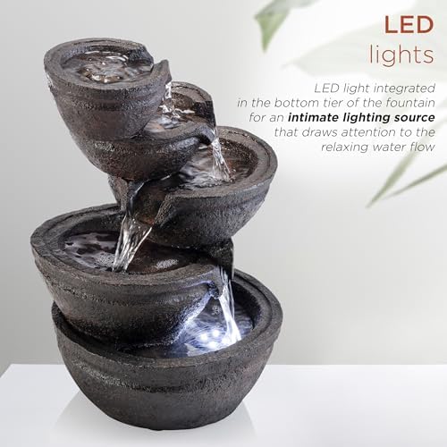 Alpine Corporation WIN1138 13" Indoor Tabletop Tiering Bowls Water Fountain with LED Lights – Cascading Water Feature for Home, Office, Meditation, and Relaxation, Dark Gray - Image 5