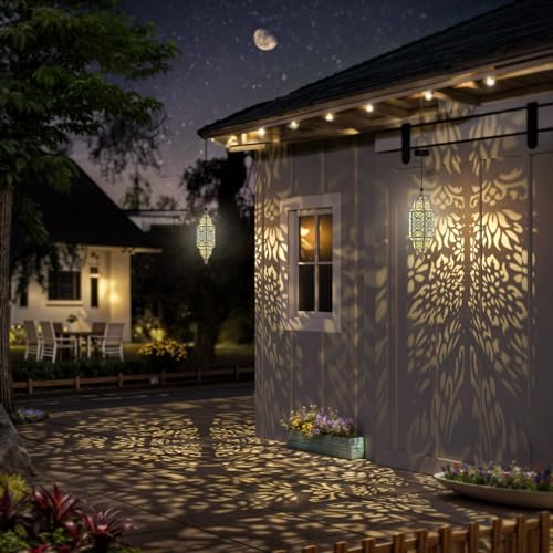 Twinkya Hanging Solar Lights Outdoor Garden Decorative Solar Lantern Waterproof Metal Moroccan Outdoor Decorations for Patio Pathway Yard Porch Backyard Garden Decor (White, 1 Pack) - Image 5