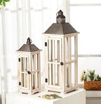 TIMRIS Large Rustic Wooden Decorative Lantern Set of 2, Modern Farmhouse Distressed Whitewash Floor Candle Lanterns, Indoor/Outdoor Hanging Lanterns for Home Decor (No Glass) by TIMRIS