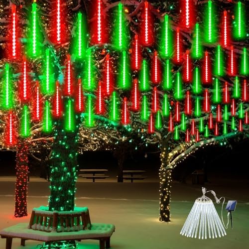 Solar Meteor Shower Lights 16 Tubes Christmas Lights Outdoor Red and Green by EXF