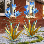TOMBABY 32.28 Inch Metal Agave Plant Outdoor Decoration Lily Mexican Yard Art Garden Gift Home Decor Hand Painted Metal Agave Garden Yard Statue (2pc, Blue) by TOMBABY