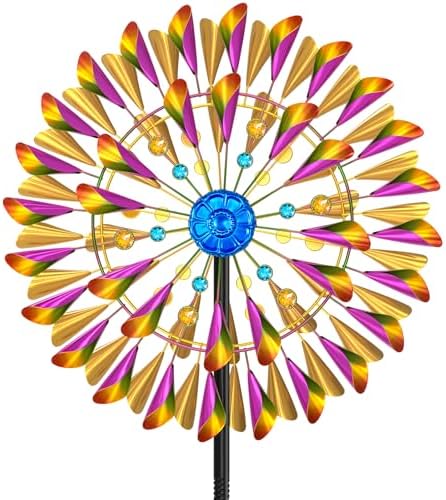 Wind Spinner Kinetic Wind Sculpture, 23.4" W x 79.3" H Large Metal Outdoor Windmill with 5‑Prong Stable Base, 360° Rotatable 2‑Blade Wind Catcher Yard Art Decor for Patio Lawn Garden Backyard by KHayRovies