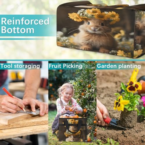 Funny Rabbit Garden Tool Bag Organizer Heavy Duty Floral Rabbit Gardening Tote Bag with 10 Pockets for Women Men Gardening Gifts - Image 7
