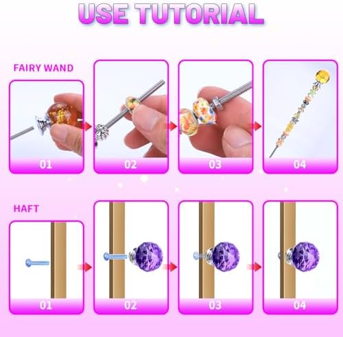 AIPRIDY DIY Crystal Beaded Fairy Wand Garden Stakes Kit, Colorful Decorative Wands with Assembly Guide, 12 or 10 Inch Threaded Rods,Outdoor Garden Decoration Set (238, Rainbow+Lighted Globes Top) - Image 5