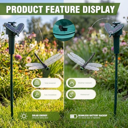 Rossesay 12 Pcs Dragonfly Solar Flying Moving Fluttering, Garden Stakes - Image 4