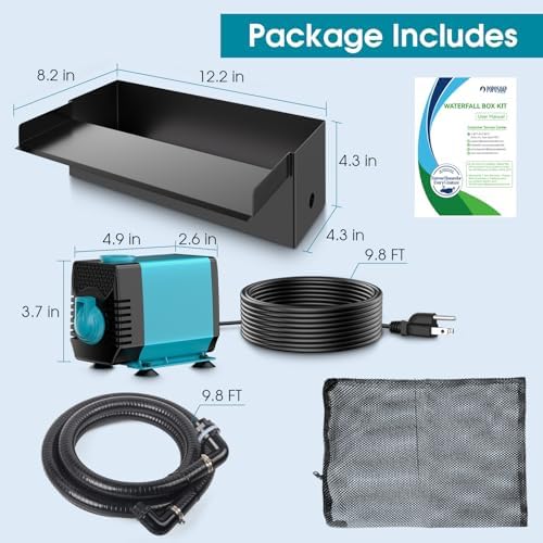 POPOSOAP Pond Waterfall with Pump Kit, 304 Stainless Steel Waterfall Spillway with 40W 660GPH Pump, Pond Spillway with 9.8FT Corrugated Tubing for Garden (12inch)-P43 - Image 3
