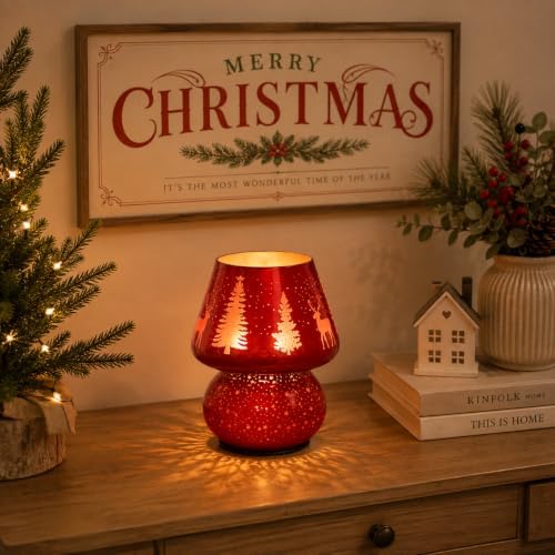 ULAROOM Christmas Battery Operated Mushroom Lamp - Vintage Small Table Lamp with Timer, Cordless Bedside Nightstand Lamp, Glass Battery Powered Lamp for Bedroom Kitchen Living Room Decor Aesthetic - Image 4