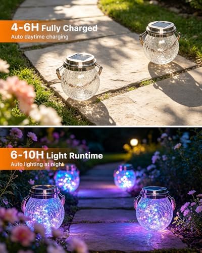 6 Pack Sun Power Cracked Glass Globe Lantern Hanging Color Lighting - Image 3