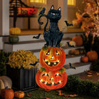 Outdoor Halloween Decorations,Metal Black Cat & Jack'O Lighted Timer Stakes by NalunelawnHomeGardenDecor