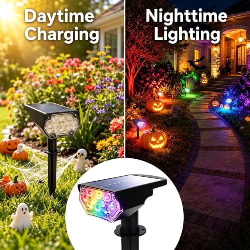 6 Pack Solar Spotlights Outdoor for Halloween DecorationRGB Color Changing - Image 4