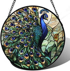 Peacock Stained Glass Window Hanging Suncatcher Gifts for Women 9.8" by DASTOLL