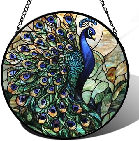 Peacock Stained Glass Window Hanging Suncatcher Gifts for Women 9.8" by DASTOLL