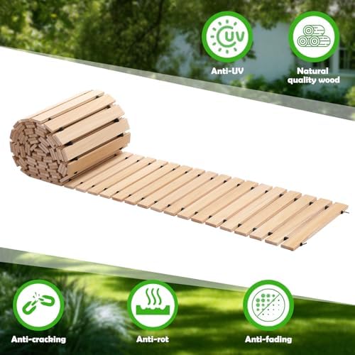 Landical 24ft Wooden Garden Pathway Walkway, Roll Out Outdoor Path,Natural - Image 4
